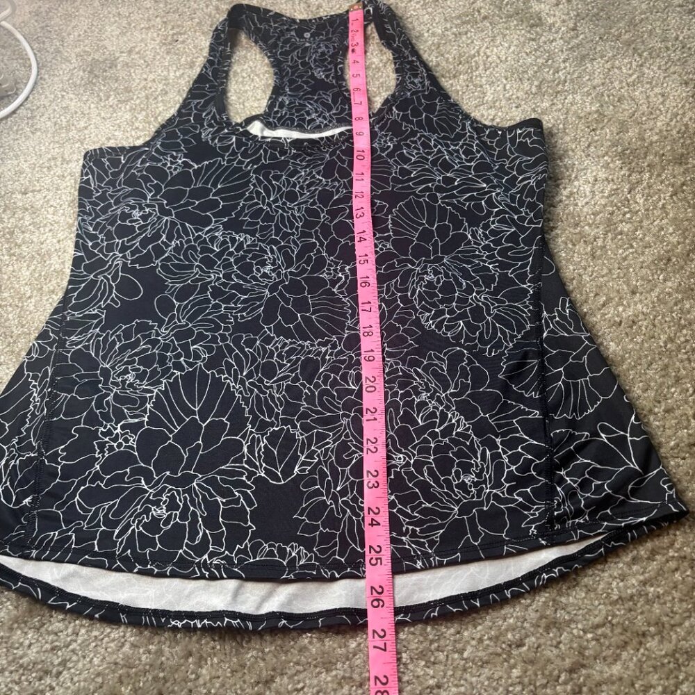 Athleta Tank Top Women's Large Black White Floral Racerback Size M Running #205 - Picture 5 of 7